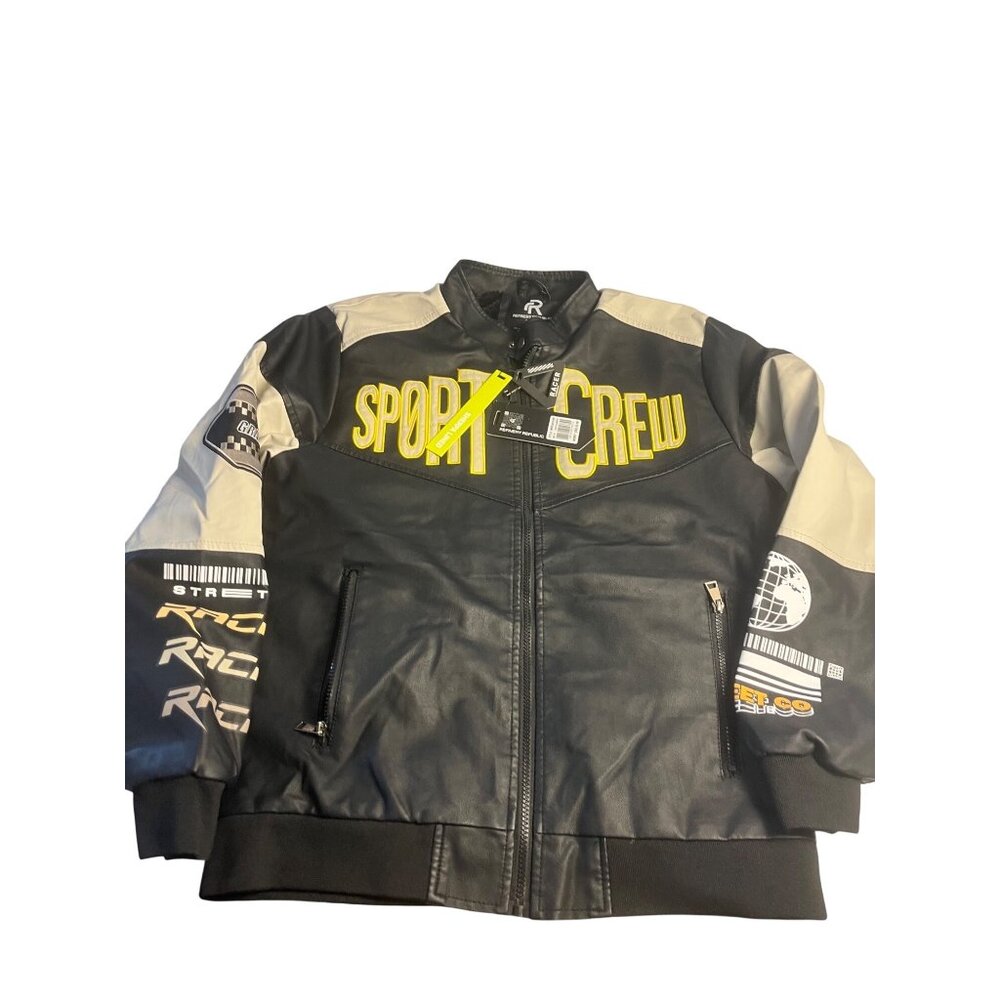 New Refinery Republic Sport Crew Racer Jacket M Sherpa Lined Black & White